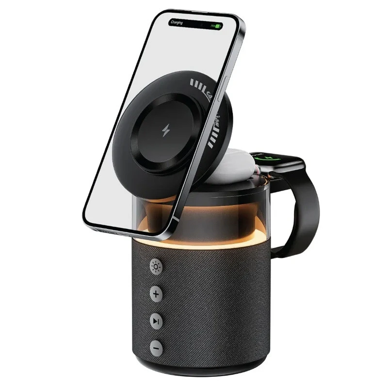 شارژر بی سیم و چراغ رومیزی اسپیکر دار گرین لاین Wireless Charger 5 in 1 - تصویر 2