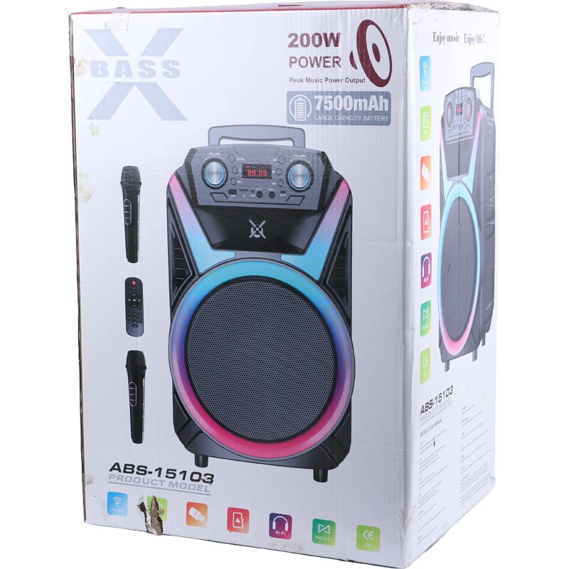 اسپیکر چمدانی بلوتوثی ایکس بیس ABS-15103 + میکروفون و ریموت کنترل - تصویر 2