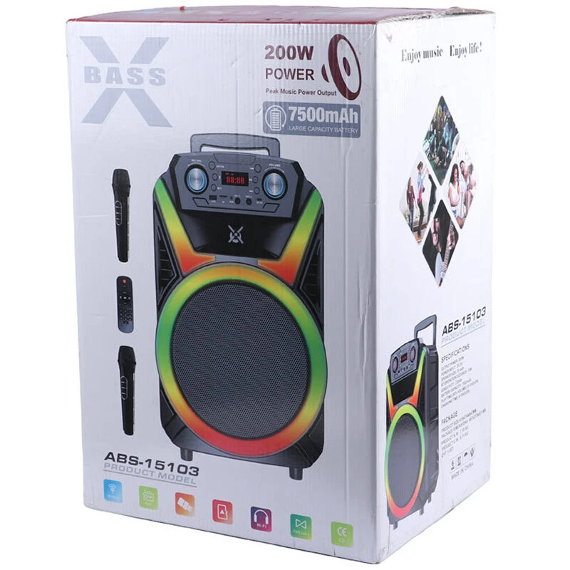 اسپیکر چمدانی بلوتوثی ایکس بیس ABS-15103 + میکروفون و ریموت کنترل - تصویر 21