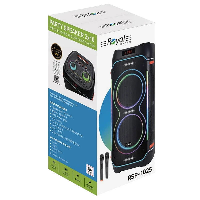 اسپیکر چمدانی بلوتوثی رویال Partybox RSB-1025 + میکروفون و ریموت کنترل - تصویر 2
