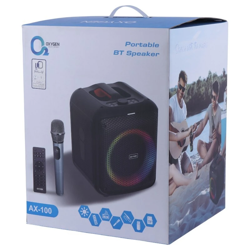 اسپیکر بلوتوثی اکسیژن AX-100 + میکروفون و ریموت کنترل - تصویر 2